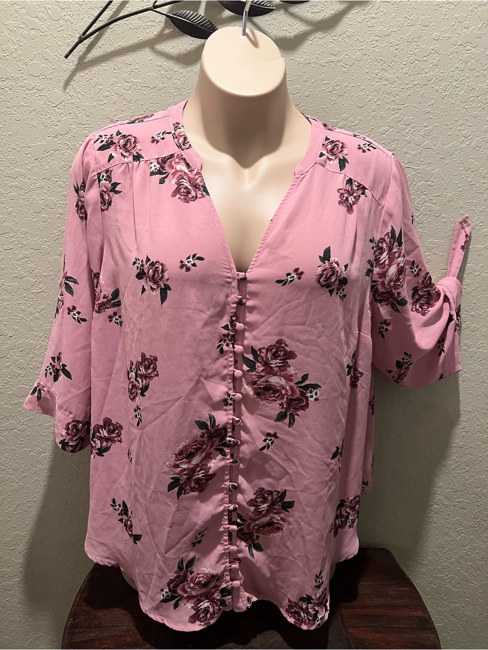 torrid Pink Floral Button-Front Blouse